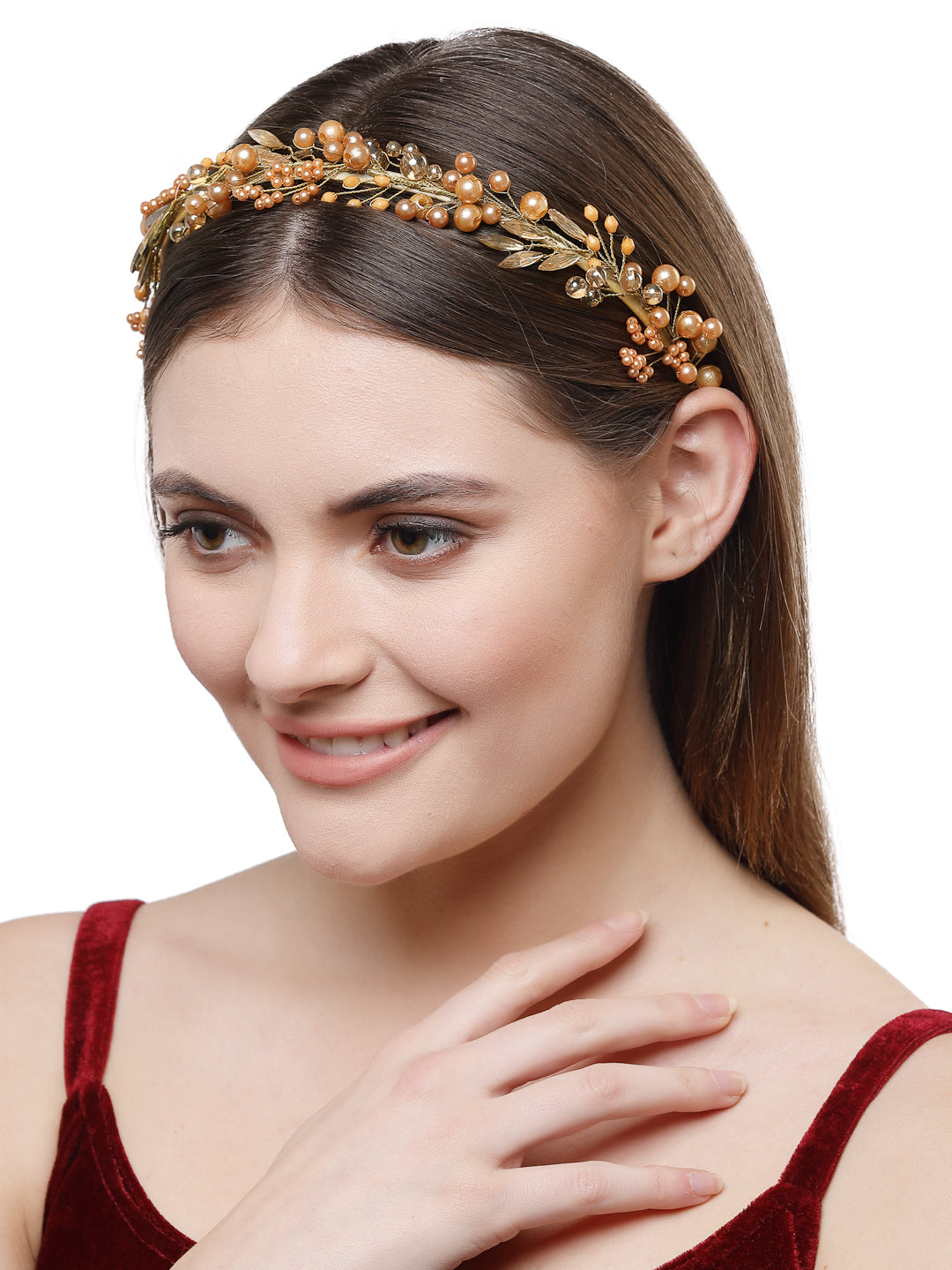 Vogue Hair Accessories Metal Handmade Crystal With Pearls Fancy Party Hairband Hair Accessories for Girls and Women
