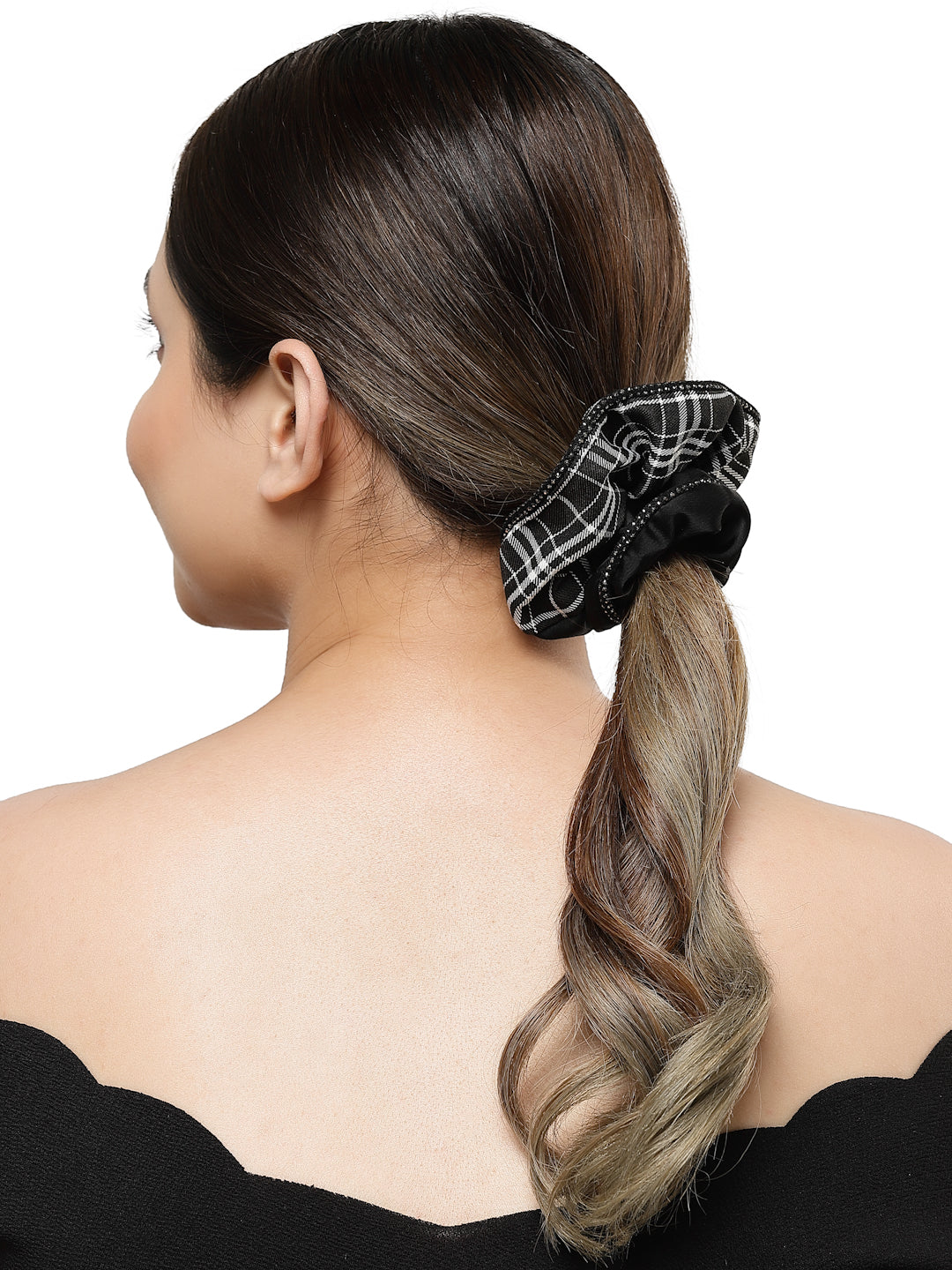 Vogue Hair Accessories Black Check Satin fabric Scrunchies
