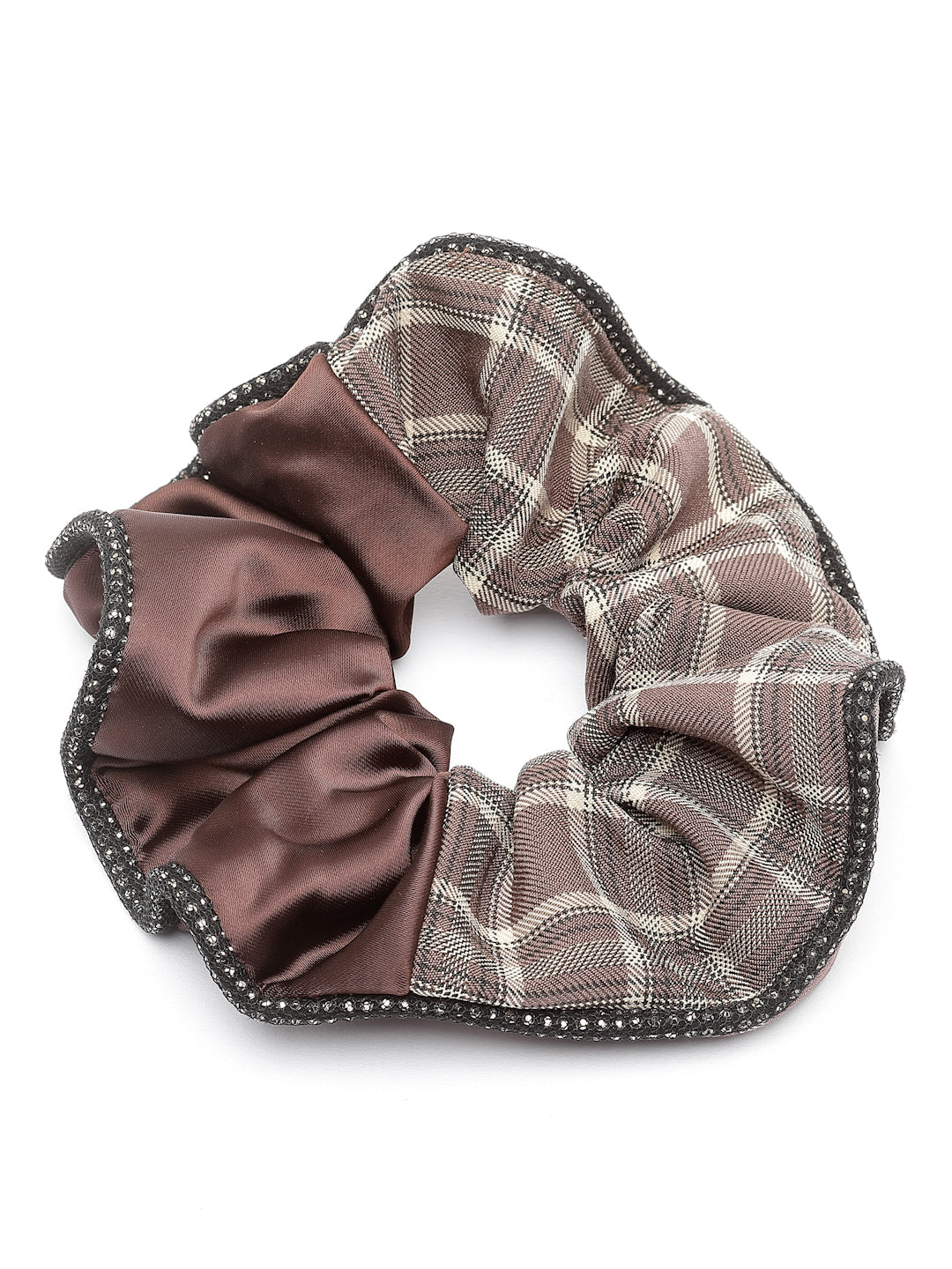 Vogue Hair Accessories Brown Check Satin fabric Scrunchies