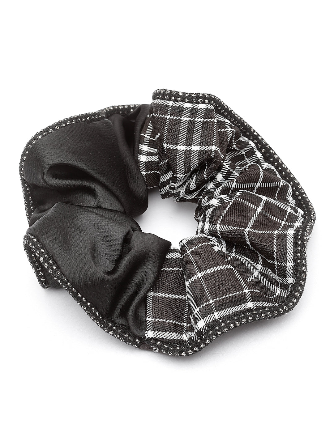 Vogue Hair Accessories Black Check Satin fabric Scrunchies