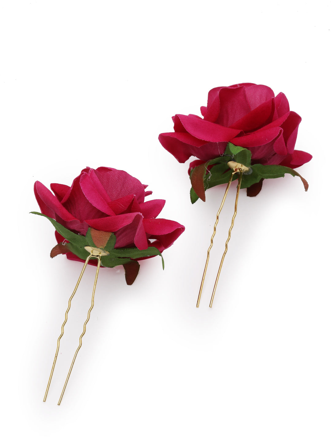 Vogue Hair Accessories Light Weight Rose Flower Bun Maker Juda Pins Hair Accessories (4 Hair Pins) (Dark Pink)