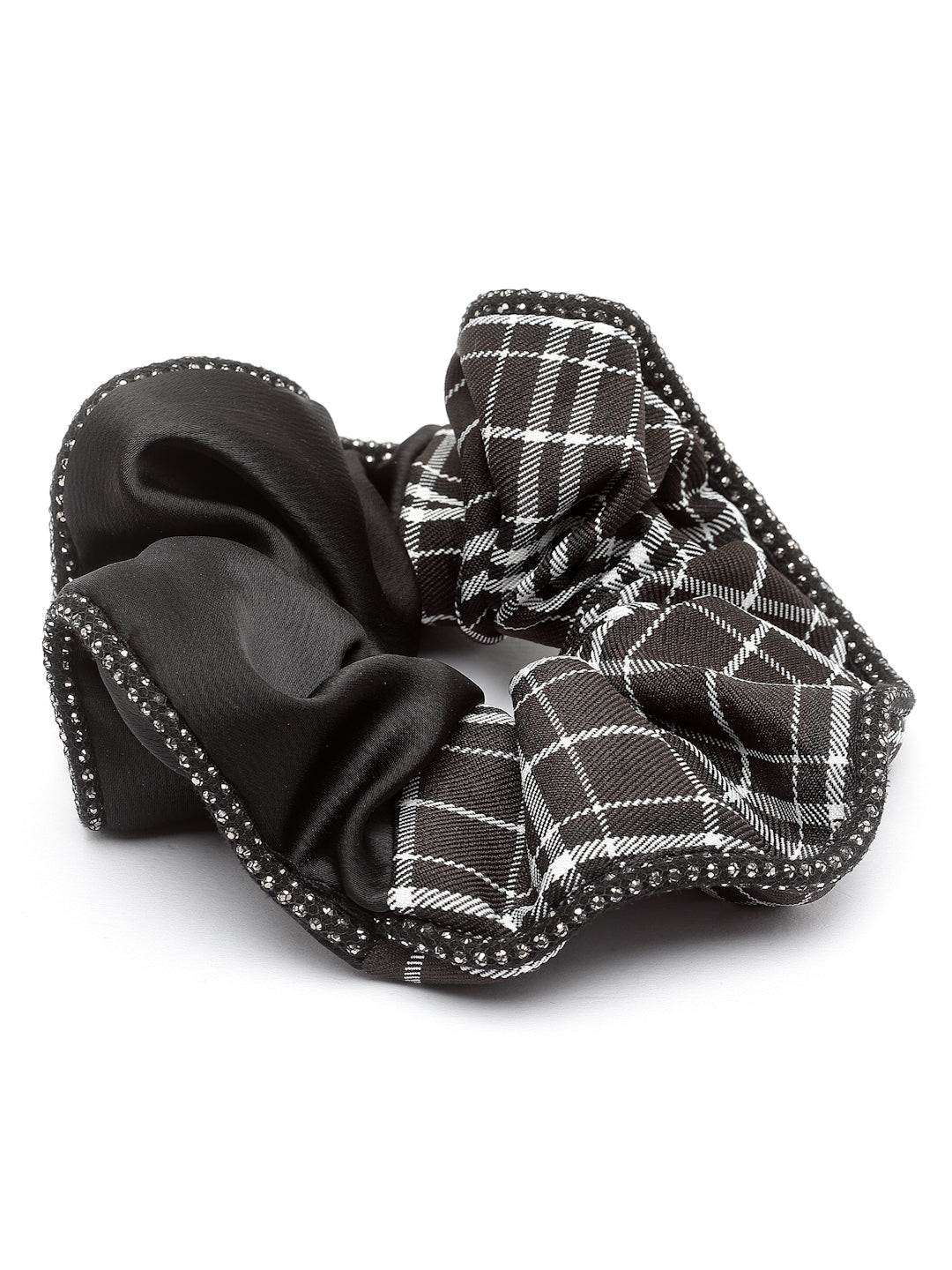 Vogue Hair Accessories Black Check Satin fabric Scrunchies