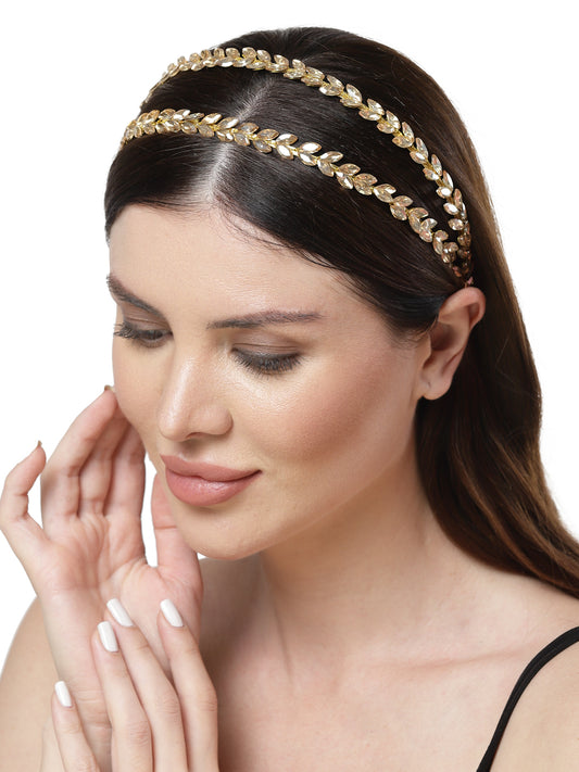 Vogue Hair Accessories Gold Crystal Double line Hairband for Women and Girls