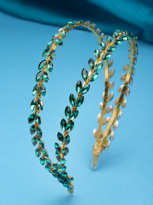 Vogue Hair Accessories Green Crystal Double Line Hairband for Women and Girls