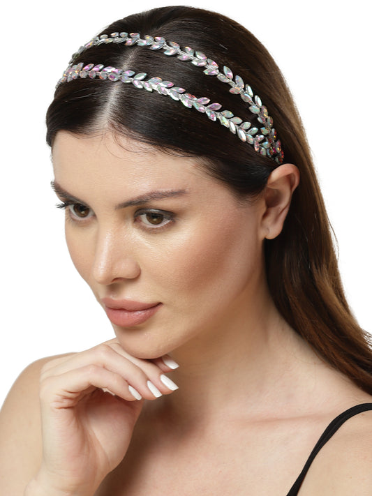 Vogue Hair Accessories  Multi Crystal Double Line Hairband for Women and Girls