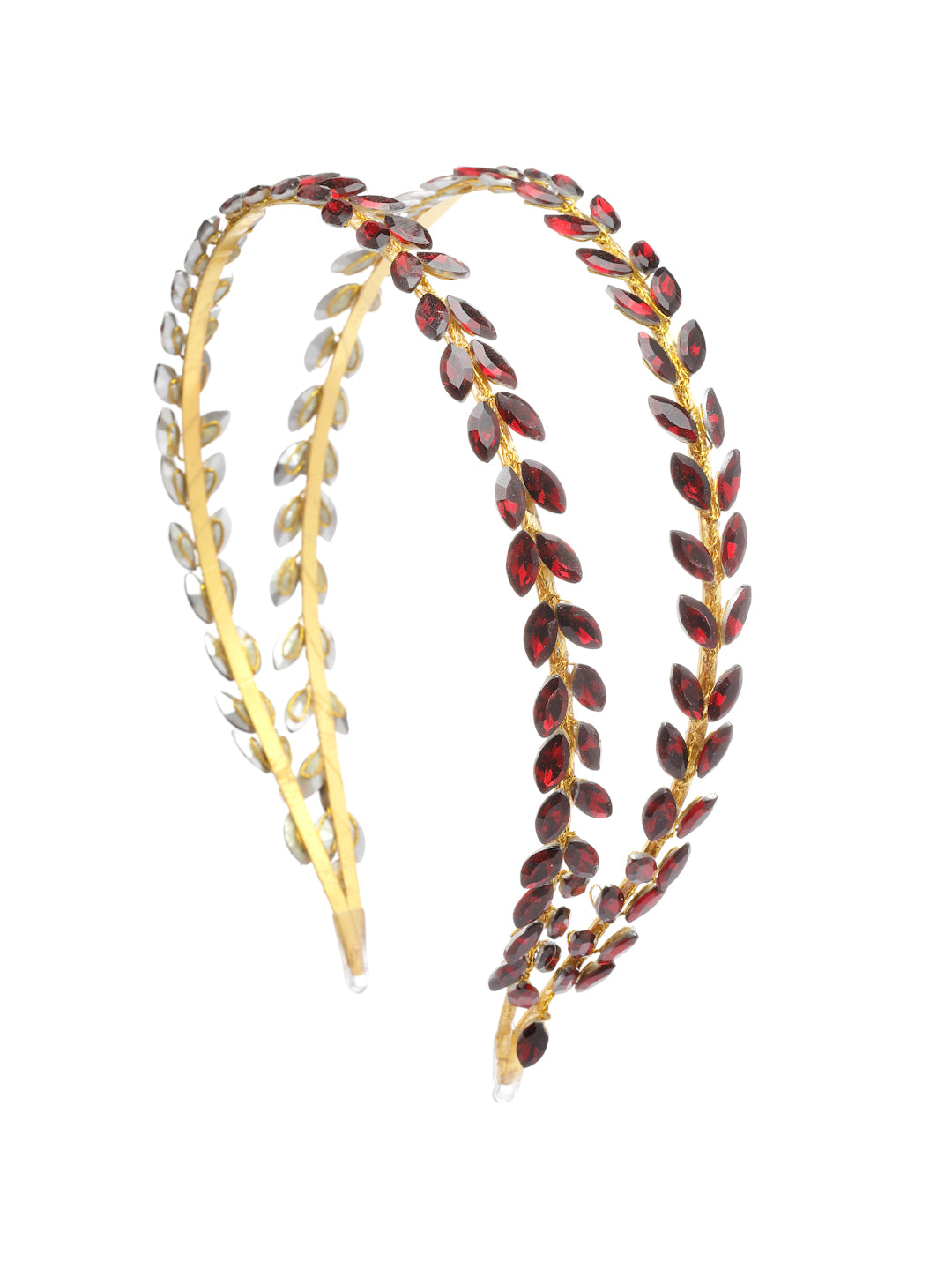 Vogue Hair Accessories Maroon Crystal Double Line Hairband for Women and Girls