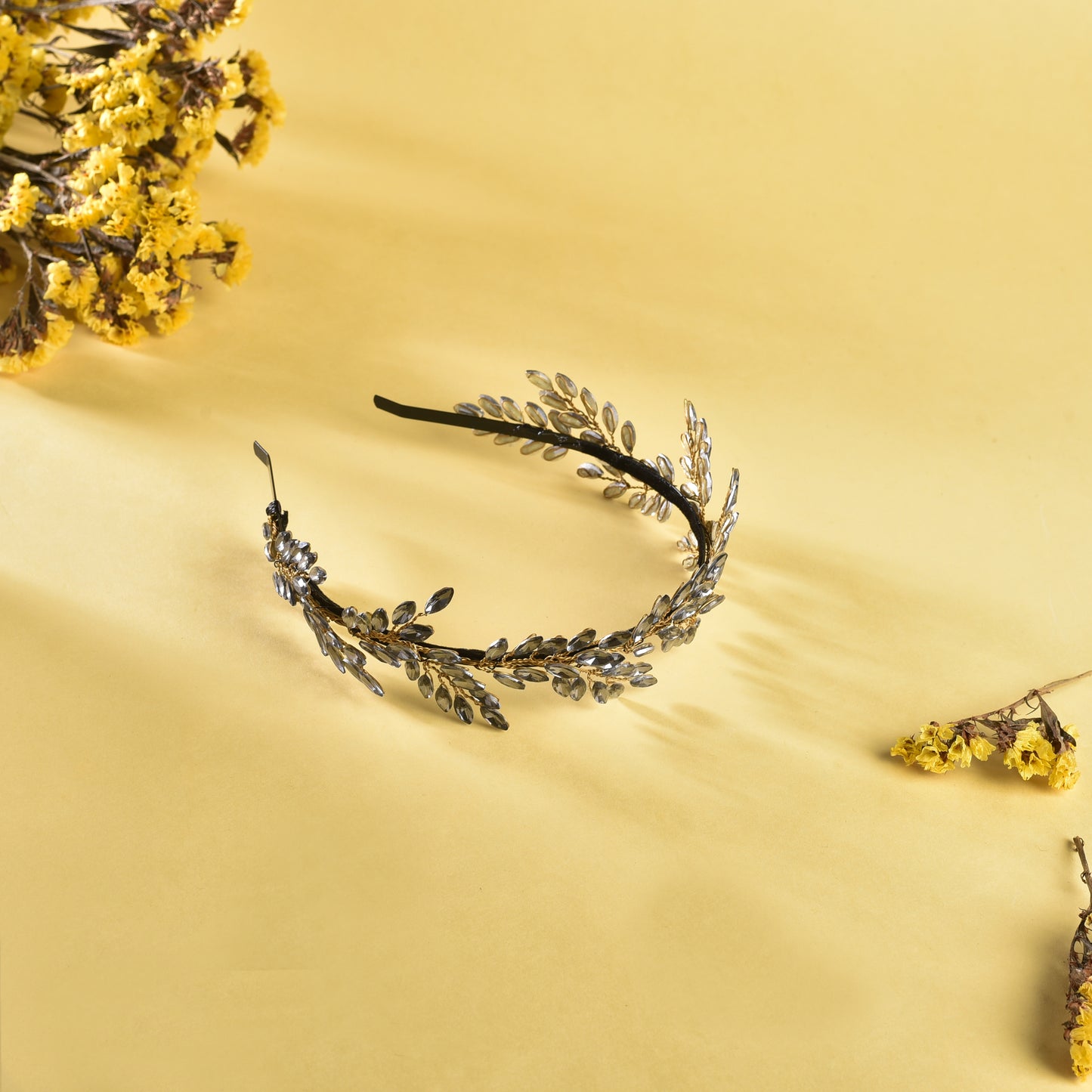 Vogue Hair Accessories Metal Handmade Crystal Leaf Fancy Party Hairband Headband for Women