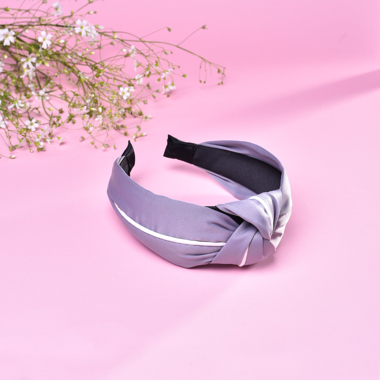 Vogue Hair Accessories Solid Fabric Knot with Piping Plastic Hairband Headband for Girls and Women