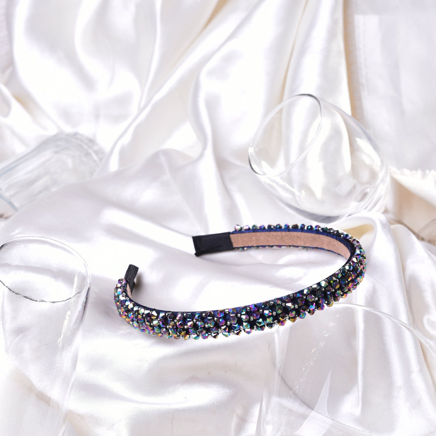 Vogue Hair Accessories Crystal Beaded Plastic Fancy Party Wedding Hairband For Girls