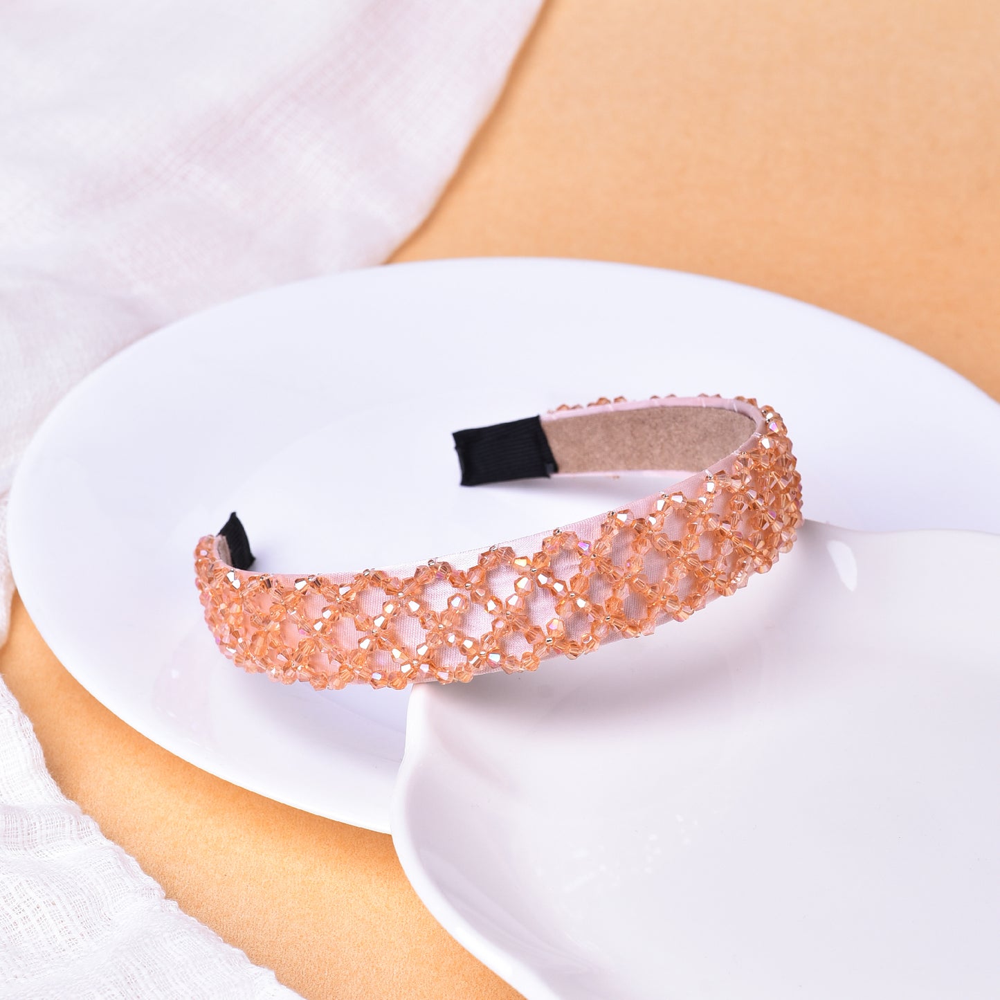 Vogue Hair Accessories Crystal Beaded Plastic Fancy Party Wedding Hairband For Girls