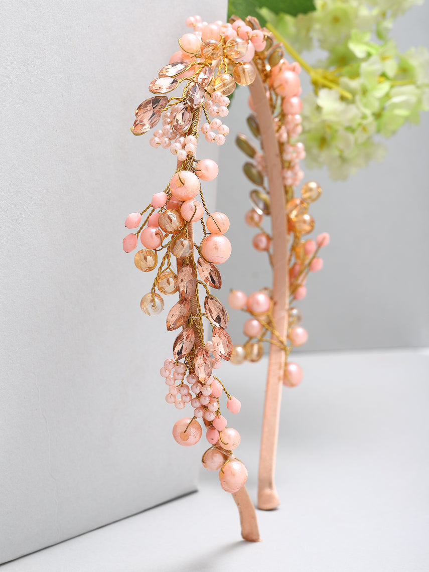 Vogue Hair Accessories Metal Handmade Crystal With Pearls Fancy Party Hairband Hair Accessories for Girls and Women