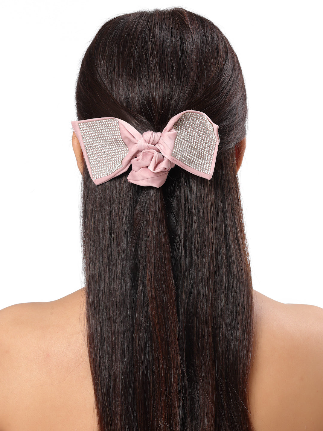 Vogue Hair Accessories Brown And Pink Fancy Party Big Size Bow Scrunchies For Girls and Women Set of 2
