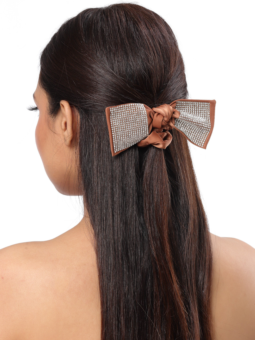 Vogue Hair Accessories Brown And Beige Fancy Party Big Size Bow Scrunchies For Girls and Women Set of 2