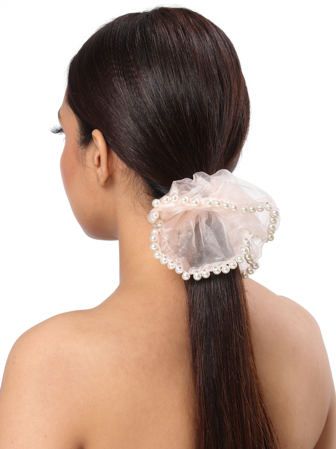 Vogue Hair Accessories Blue And Pink Fancy Party Big Size Scrunchies For Girls and Women Set of 2