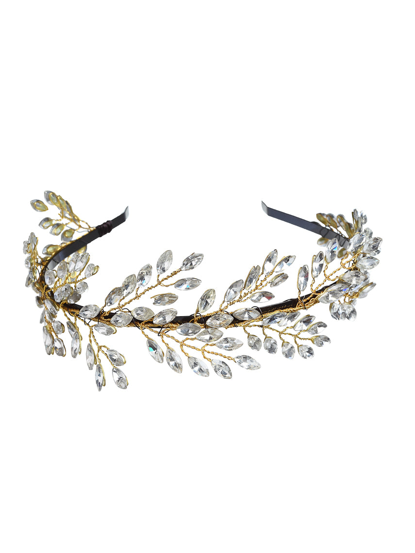 Vogue Hair Accessories Metal Handmade Crystal Leaf Fancy Party Hairband Headband for Women