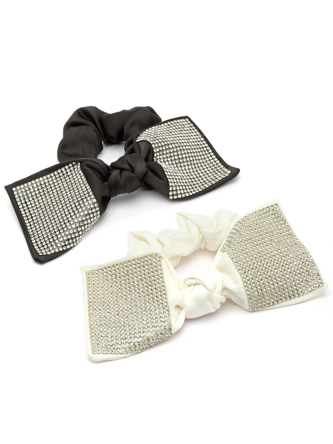 Vogue Hair Accessories Black And White Fancy Party Big Size Bow Scrunchies For Girls and Women Set of 2