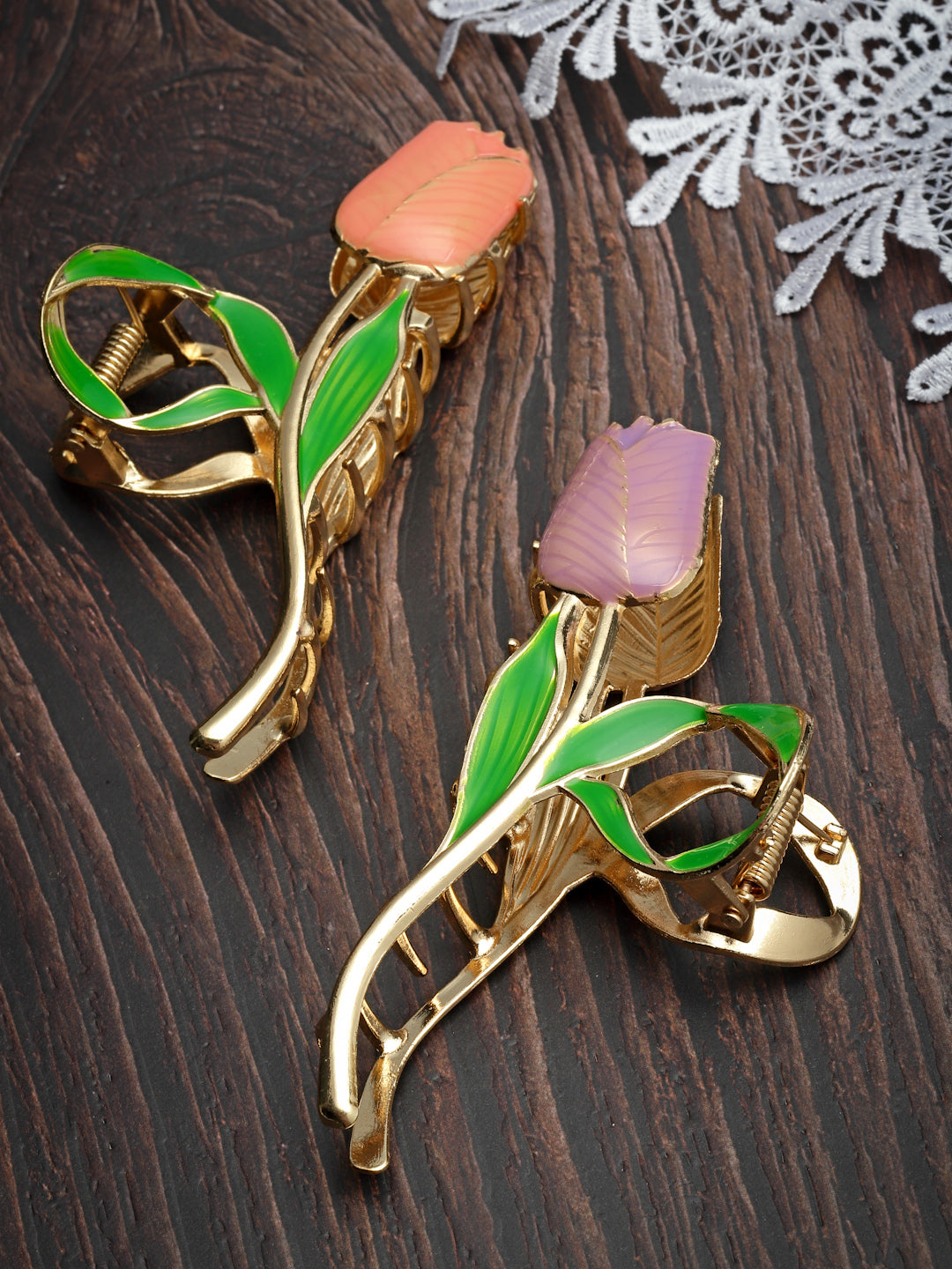 Vogue Hair Accessories Pink And Purple Fancy Party Big Size Clutcher Hair Claw Clip For Girls and Women Set Of 2