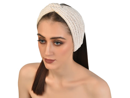 Vogue Hair Accessories Off White Woollen Self Lines Headband