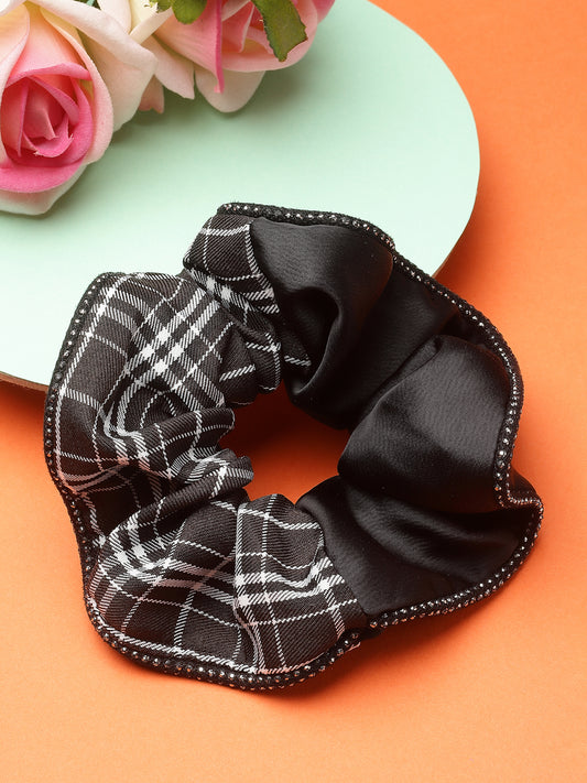Vogue Hair Accessories Black Check Satin fabric Scrunchies