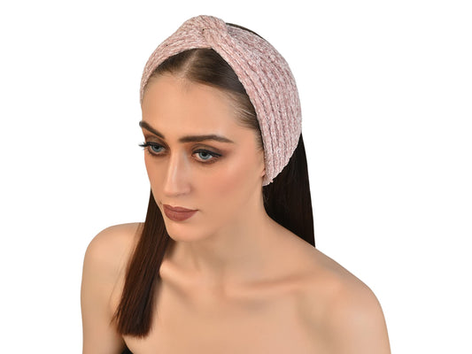 Vogue Hair Accessories Pink Woollen Self Lines Headband