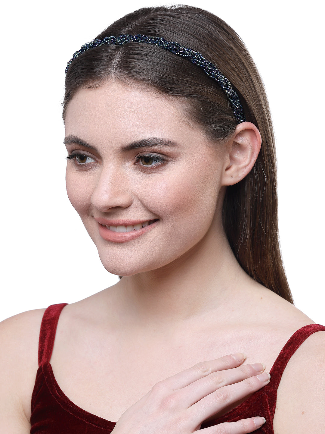Vogue Hair Accessories Black Handmade Metal Braid Beaded Hairband