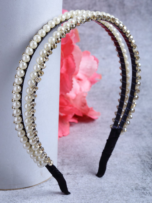 Vogue Hair Accessories White Double Line Pearl Hairband