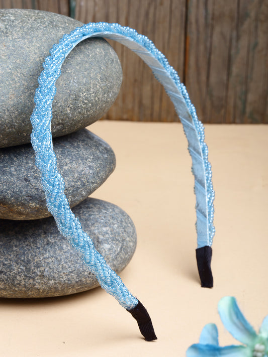 Vogue Hair Accessories Blue Handmade Metal Braid Beaded Hairband