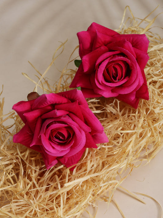 Vogue Hair Accessories Light Weight Rose Flower Bun Maker Juda Pins Hair Accessories (4 Hair Pins) (Dark Pink)