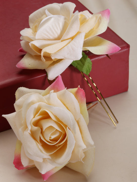 Vogue Hair Accessories Light Weight Rose Flower Bun Maker Juda Pins Hair Accessories (Off-White-2)
