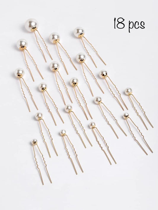 Vogue Hair Accessories White Pearl Hair Clip 18 Pcs