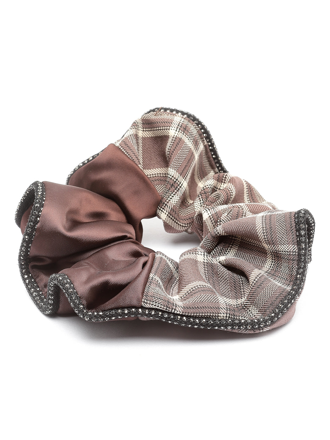 Vogue Hair Accessories Brown Check Satin fabric Scrunchies