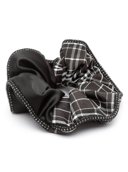 Vogue Hair Accessories Black Check Satin fabric Scrunchies