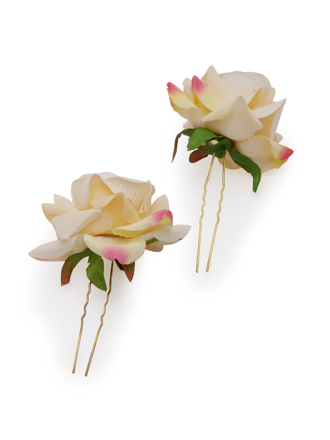 Vogue Hair Accessories Light Weight Rose Flower Bun Maker Juda Pins Hair Accessories (Off-White-2)