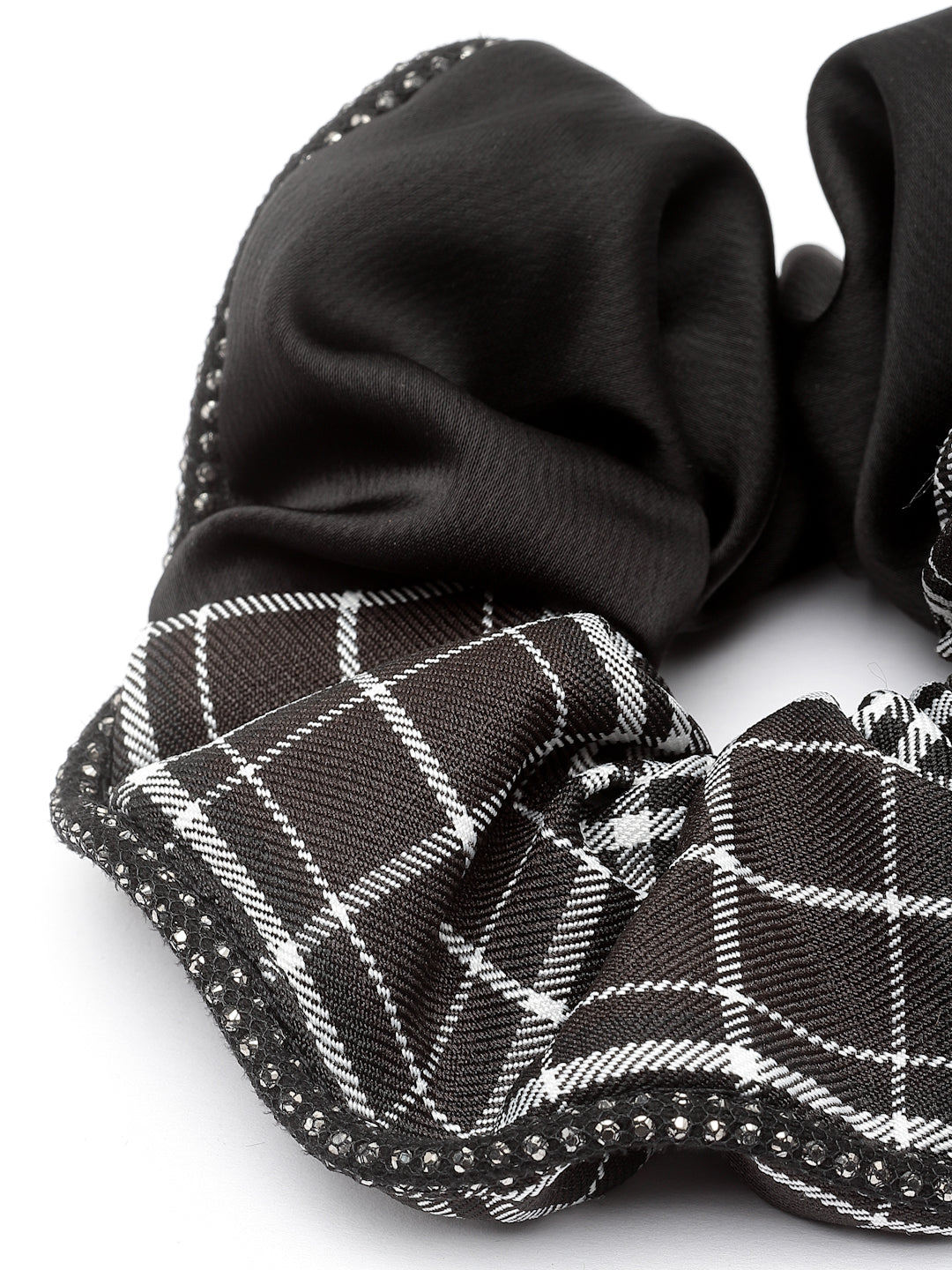 Vogue Hair Accessories Black Check Satin fabric Scrunchies