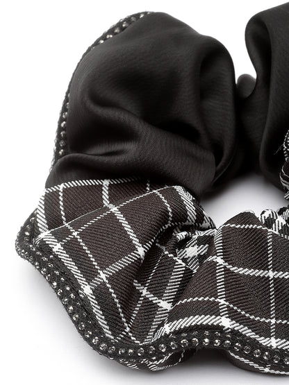 Vogue Hair Accessories Black Check Satin fabric Scrunchies
