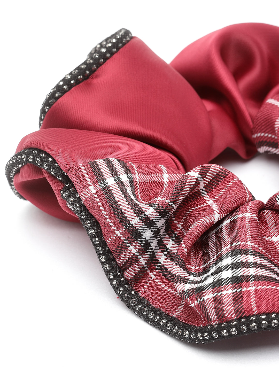 Vogue Hair Accessories Maroon Check Satin fabric Scrunchies