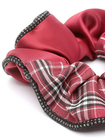 Vogue Hair Accessories Maroon Check Satin fabric Scrunchies