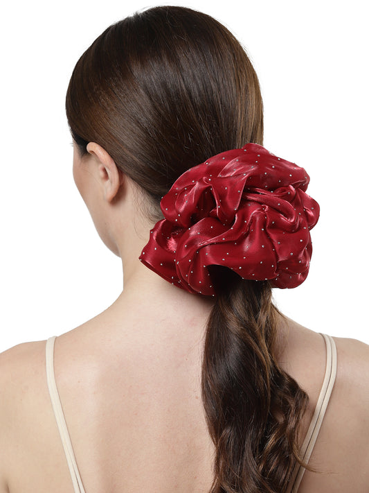 Vogue Hair Accessories Maroon Big Size Scrunchies For Hair Tie for Women And Girls