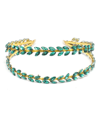 Vogue Hair Accessories Green Crystal Double Line Hairband for Women and Girls