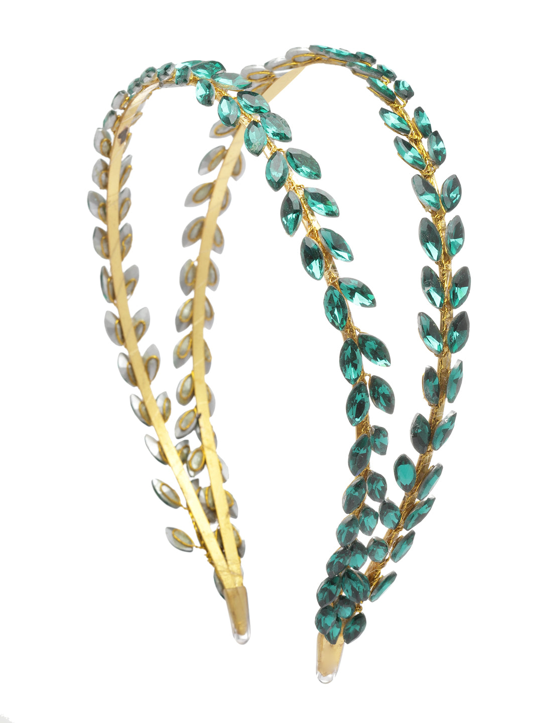 Vogue Hair Accessories Green Crystal Double Line Hairband for Women and Girls