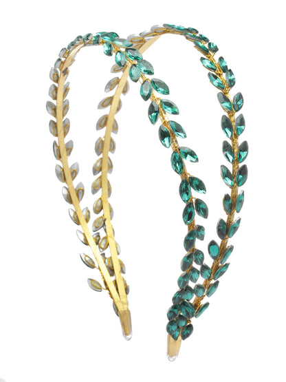 Vogue Hair Accessories Green Crystal Double Line Hairband for Women and Girls