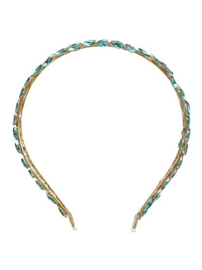 Vogue Hair Accessories Green Crystal Double Line Hairband for Women and Girls