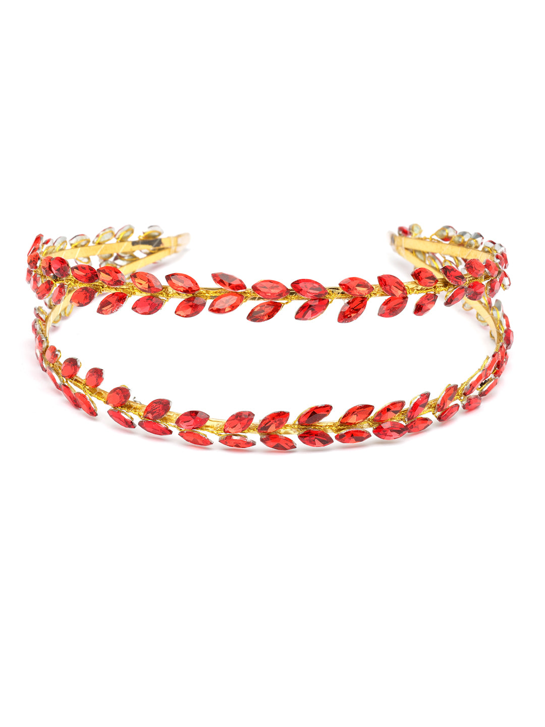 Vogue Hair Accessories  Red Crystal Double Line Hairband for Women and Girls
