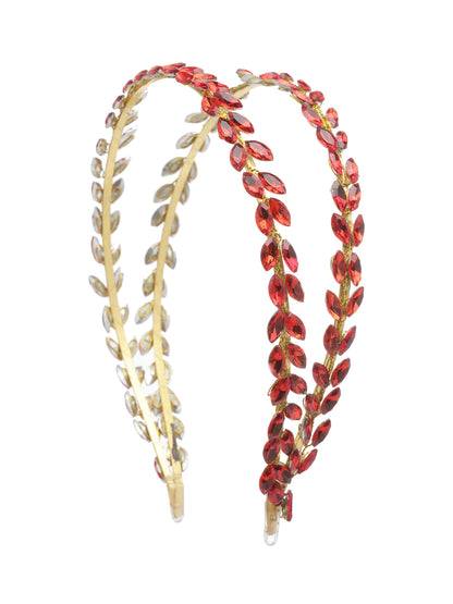 Vogue Hair Accessories  Red Crystal Double Line Hairband for Women and Girls
