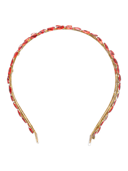 Vogue Hair Accessories  Red Crystal Double Line Hairband for Women and Girls