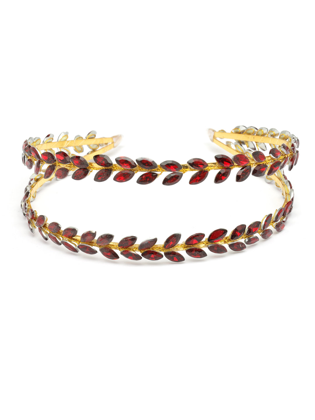 Vogue Hair Accessories Maroon Crystal Double Line Hairband for Women and Girls