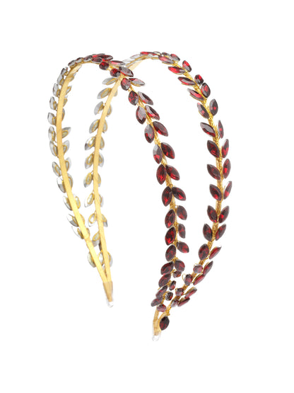 Vogue Hair Accessories Maroon Crystal Double Line Hairband for Women and Girls