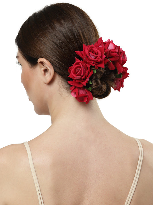 Vogue Hair Accessories Red Rose Juda Bun for Women and Girls