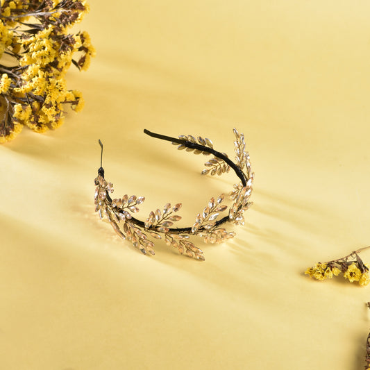 Vogue Hair Accessories Gold Handmade Crystal leaf Hairband