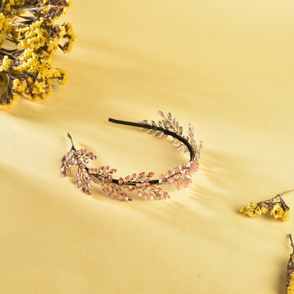 Vogue Hair Accessories Metal Handmade Crystal Leaf Fancy Party Hairband Headband for Women